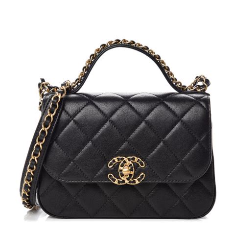 CHANEL Lambskin Quilted Chain Infinity Top Handle Flap